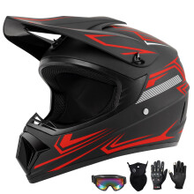 Kids Dirt Bike Helmet DOT Approved Full Face Youth Motocross Set with Goggles Gloves Mask Red S