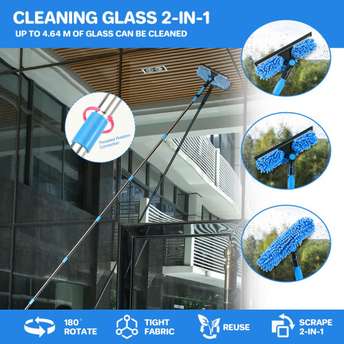 Clickinline Window Cleaning Equipment, 5m Window Squeegee, Telescopic Window Cleaner, With Squeegee Brush and Scrubber Tool, 11 Pcs Adjustable Pole 1