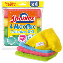 Spontex XXL Microfibre Collection - 4 XXL Microfibres - Versatile - 38 x 36 cm - Effective with Only Water - Removes 99% of Bacteria