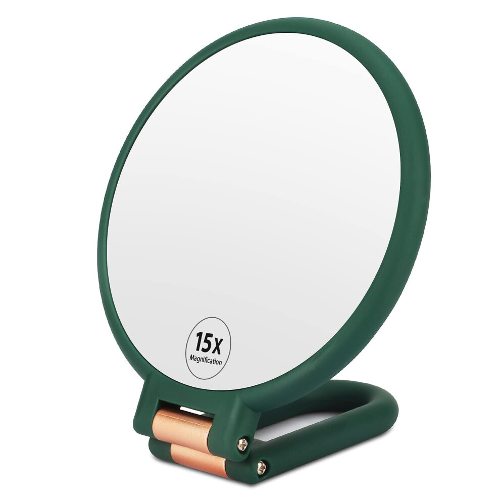 Linkstyle Double Sided Makeup Mirror - 15X Magnifying, Folding Travel Mirror For Women & Men