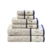 Madison Park Serene 100% Cotton Bath Towel Set Luxurious Floral Embroidered Cotton Jacquard Design, Soft and Highly Absorbent for Shower, Multi-Sizes,