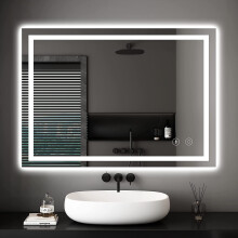 Dripex Bathroom Mirror with LED Lights, 600 * 800 MM Illuminated Backlit Wall Mounted Bathroom Mirrors Vanity Mirror Dimmable Switch 3 Colors and