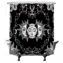 Ulticool Shower Curtain Sun Moon Zodiac Tarot Nature Bohemian Anti-mildew Effect Washable Waterproof with 12 Rings Black-White 180x200cm