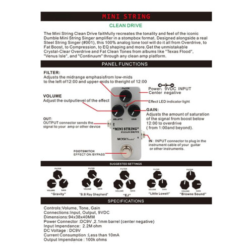 MOSKY  STRING CLEAN DRIVE Overdrive Effects Pedal  Single Guitar Effect Pedal 2