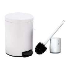 Bathroom Bin, 1.1 Gallon (5L) Round Nappy Bin with Toilet Brush, Small Stainless Steel Pedal Slim Bins with Inner Bucket, Soft Close and Stays Open,