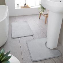 Catherine Lansfield Bathroom Anti-Bacterial Memory Foam Bathmat And Pedestal Mat Set Silver