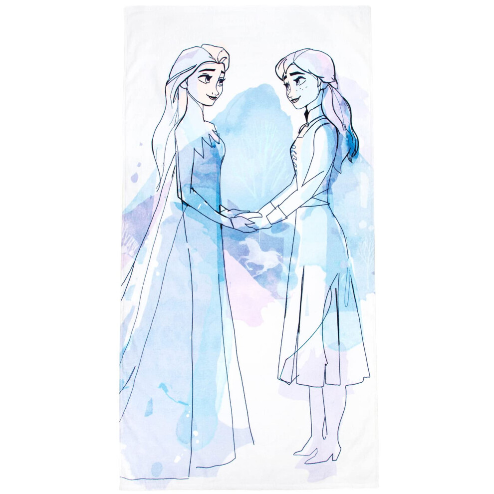 Disney Frozen Watercolor 86Cm X 162Cm 100% Large Cotton Beach Towel, White Jay Franco