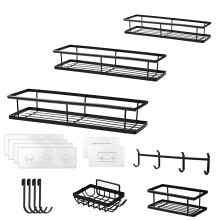 Shower Caddy 6Pack Bathroom Organizer and Storage Rack Set No-Drilling Rustproof Adhesive Stainless Steel Shower Shelves | Holds Soap Toothbrush