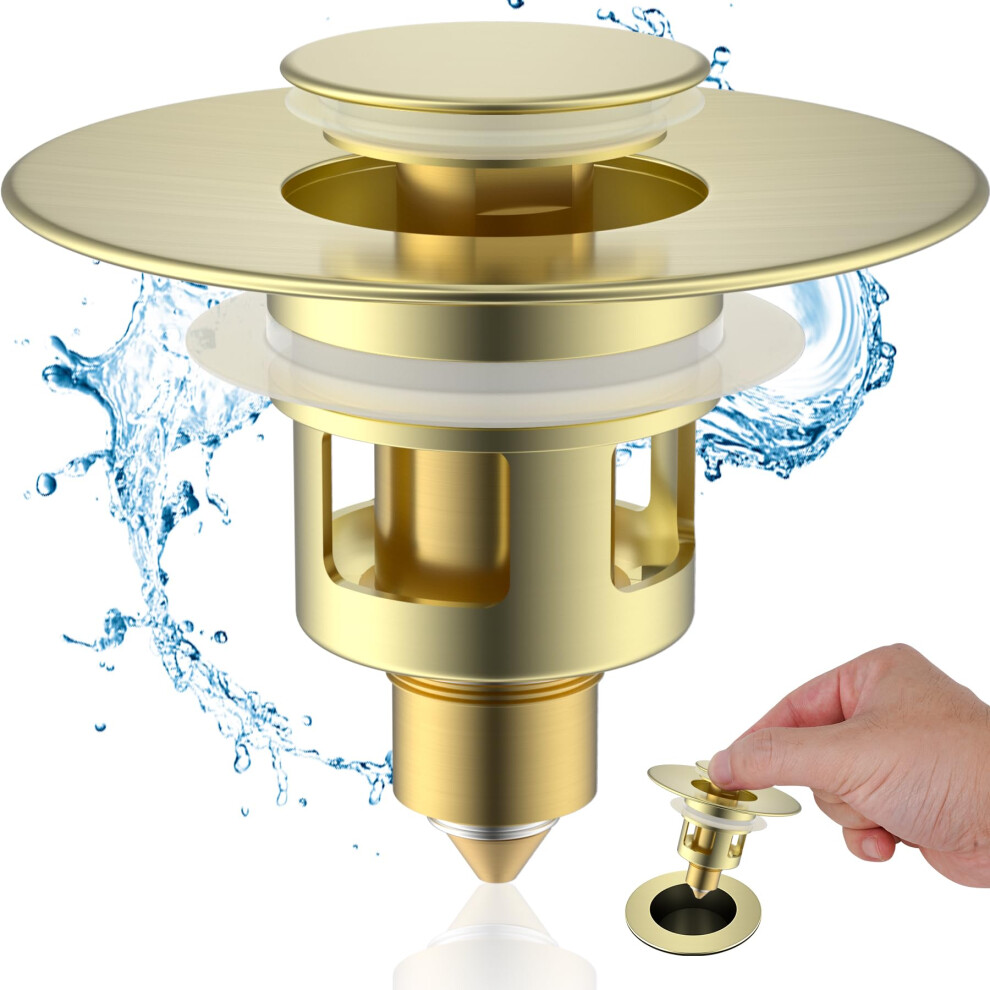 Hibbent Sink Plug Suitable For 25Mm To 46Mm, Pop Up Sink Plugs With Drain Strainer, Brass Bounce Core Push-Type Drain Plug, Universal Sink Stopper 5051223166955
