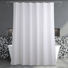 Popkozzi White Extra Long Shower Curtain: Anti Mould Water Repellent Washable Fabric Curtain for Bathroom - Elegant Lightweight Polyester Curtain -