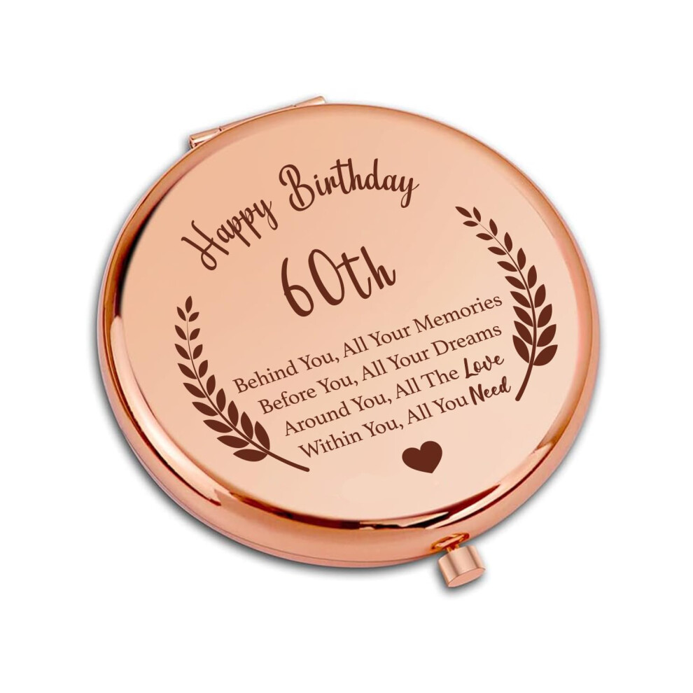 Sylona Gold 60Th Birthday Gifts For Women ? Engraved Rose Compact Mirror, Thoughtful Presents For Her, Perfect Travel Makeup Mirror For Her 60Th.