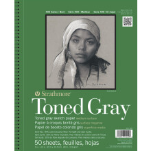 Strathmore 400 Toned 118gsm Paper Spiral Bound Sketchpad, Fine Grain, 9 x 12 in, 50 Grey Sheets, For Professionals & Students