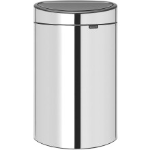 Brabantia 40L Kitchen Touch Bin New (Brilliant Steel) Removable Lid, Soft-Touch Open, Easy Clean Rubbish Waste Bin + Free Bin Bags