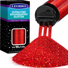 LEOBRO 180G/6.35OZ Holographic Ultra Fine Glitter, 1/128" Resin Glitter Powder Sequins Flakes, Hair Face Body Nail Glitter, Metallic Iridescent