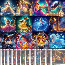 KEYRANKE 12 Pack Disney Diamond Art Kits Adults Kids, Princess Diamond Painting Kits Full Drill Shiny Diamond Embroidery Pictures Crystal Art Kits for