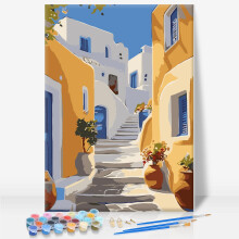 Paint by Numbers for Adults with Frame - Santorini Easy Framed Paint by Numbers for Beginner, Santorini Acrylic Adult Painting by Number Kits on