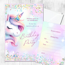 Girls Party Invites Princess Unicorn Rainbow (WRITE ON) Birthday Party Invitations (Unicorn Pack of 20 with envelopes)