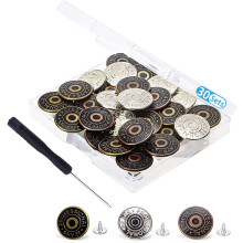 30 Sets Jean Replacement Buttons 20mm Jean Buttons Replacement Kit with Rivets and Metal Base in Plastic Storage Box(Bronze,Silver,Copper)
