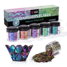 LET'S RESIN Chameleon Flakes, 5 Color Intense Colorshift Pigments Powder for Resin Crafts/Tumblers, Chrome Powder Pigment for Nail Art/Paints/Soap