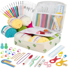 YINVA Crochet Kits Crochet Hooks Set for Beginners Adults Knitting Kit Ergonomic Metal Crochet Hooks Knitting Accessories Tools Crochet Wool Yarn
