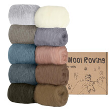 Homewit Needle Felting Wool, 10 Colors Fibre Wool Roving, Wool Roving for Needle Felting,Soft Felting Wool Supplies for Hand Spinning,Weaving and DIY