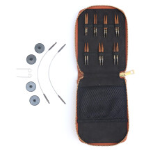 KnitPro Ginger Knitting Needle Set - Mini Interchangeable Pins, 2 25cm Cables, End Caps, Cable Keys, Faux Leather Case, 3,3.5,4,4.5,5,5.5,6mm
