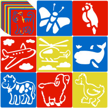 Peohud 36 Pieces Stencils for Kids, 6 x 5.6 Inch Drawing Chalk Stencils, Colorful Painting Animal Stencil Templates in Different Shape for Children to
