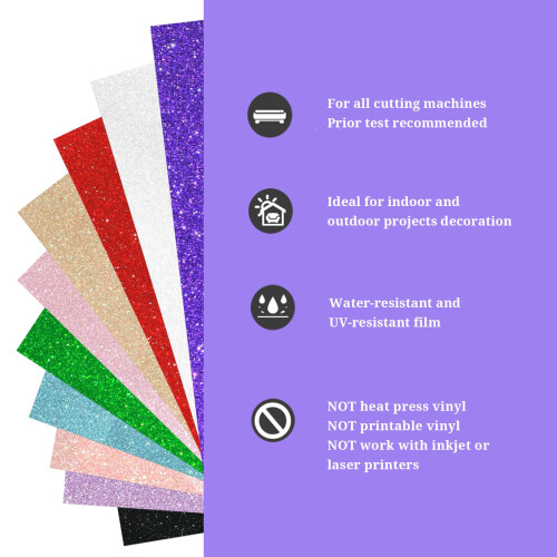 TECKWRAP Glitter Vinyl Adhesive Sheets for Craft Cutter 12" x 12" 10 Sheets/Pack 1