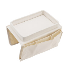 Folding Sofa Tray with Storage Pocket 600D Oxford Cloth Arm Holder Beige
