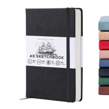 Beechmore Books A5 Sketchbook ? 5.8x8.3 Premium Vegan Leather Bound Large Sketch Book Hardcover with 156 Thick 160gsm Perforated Ivory Pages, Blank