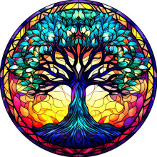 MEIYUDA Stained Glass Diamond Painting Art Kit Adults Tree of Life, 5D DIY Diamond Painting Full Kit for Adult Kids Crystal Art, Diamond Painting Art