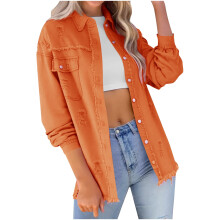 Veste en jean pour femme, manches longues, revers rabattus, délavage clair, couleur unie, légère, boutonnée, vêtement d'extérieur classique