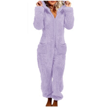 Pijama enterizo con capucha y pies de felpa para mujer, ropa de dormir de invierno abrigada, mono de manga larga con cremallera, tallas S-2XL, color