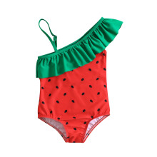 Zomerse badpak/jumpsuit met ruches voor peutermeisjes van 3-4 jaar, met watermeloenprint, geschikt voor kinderen van 3-4 jaar.