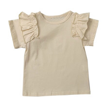 Peuterkleding voor meisjes, zomerblouses voor meisjes, effen, losse blouse met ruchesmouwen en ronde hals in westernstijl, beige, 7-8 jaar