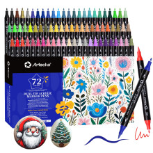 Artecho Acrylic Paint Pens 72 Colors, Dual Tip Acrylic Paint Markers with Brush Tip and Fine Tip for Rock Painting, Glass, Paper, Wood, Egg, Canvas,