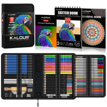 KALOUR PDAS 112 Drawing Set Sketching Kit, Pro Art Supplies with 3-Color Sketchbook & Coloring Book, Neon, Colored, Watercolor, Metallic, Graphite,