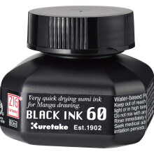 Kuretake Zig Cartoonist Black Ink 60ml, for dip Pen, Brush, Quick Dry, Drawing, Calligraphy, Illustration, Lettering, for Professional, Artists,