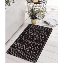 20x31 inch zwarte boho badmat – antislip geometrisch Marokkaans boerderijtapijt, zacht fluweel, machinewasbaar, geschikt voor bad/wastafel/douche