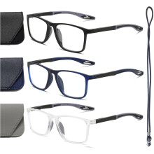 Fotokromiske læsebriller til mænd og kvinder TR90Sport Reader Anti-glare UV-strålefilter (mat sort + mat blå + transparent, +1.5