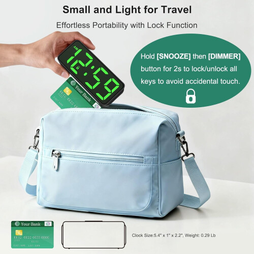 Peakeep digital alarm clock battery-powered portable with 2