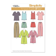 Simplicity Sewing Pattern 1563: Misses' Men's and Teens' Sleepwear, Size A, Paper, White, A (XS-S-M-L-XL)