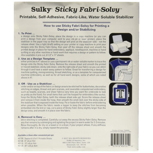 Sulky Sticky Fabri Solvy Stabilizer -20"X36" 1