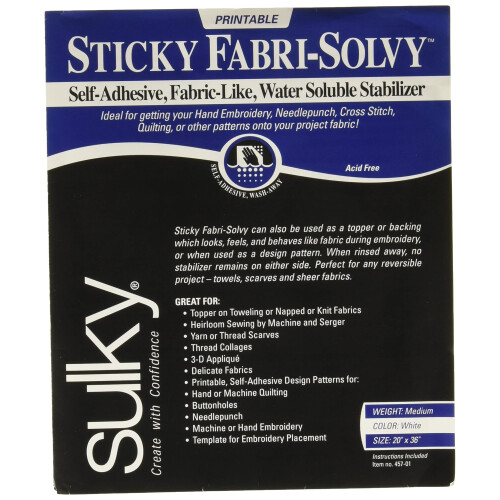 Sulky Sticky Fabri Solvy Stabilizer -20"X36"