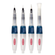 Derwent Push Button Assorted Size Waterbrush Set, contains 4 x premium watercolour brushes for use with watercolour pencils, paints and blocks, leak