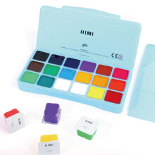 INK LAB HIMI Gouache Paint Kit 18 Vibrant Colors Non Toxic Paints Jelly Cup Design with Palette Portable for Professional Artists, Rich Pigment,