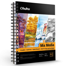 Ohuhu Mixed Media Sketchbook 10?7.6" (25.4?19.3cm) Portrait Format - 200gsm Spiral Bound, 124 Pages (62 Sheets) Acid-Free Paper for Watercolour,