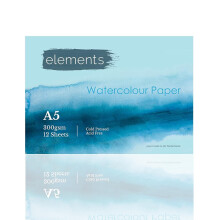 Elements A5 Watercolour Sketchbook 300gsm ? Watercolour Paper Pad, 12 Sheets, Ideal for Gouache and Aquarelle Techniques, and Mixed Media, White,