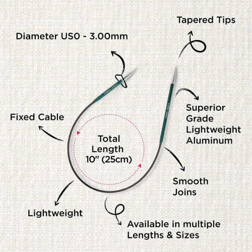 KnitPro Zing Fixed Circular Needles Asymmetrical 10" (25cm) | Size 3.00mm 2