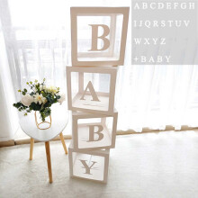 Baby Shower Decorations Boxes for Boys Girls, 4Pcs White Transparent Balloon Boxes with 30 Letters, Baby+A-Z for Custom Name, Birthday Party Decor,